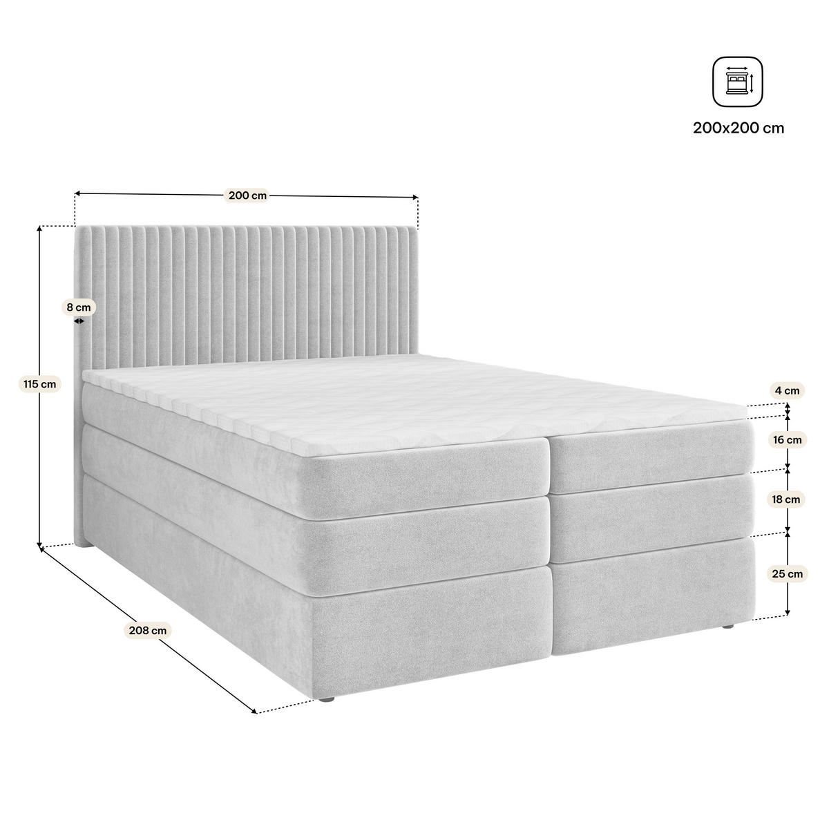 BOXSPRINGBETT FELBIO 200x200 cm mit Matratze und Topper, H2+H3 - Grün - Grün, Holz (200/200cm) - MASSENO