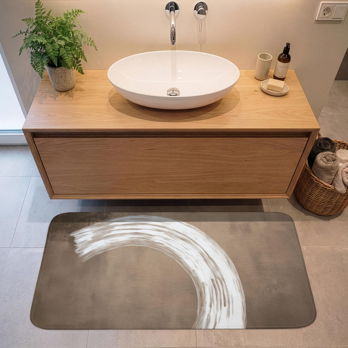 KOUPELNOVÁ PŘEDLOŽKA Barva - hnědá - Japandi 120x60 cm - barva mokka, textil/plast (120/60cm) - OnlyWow