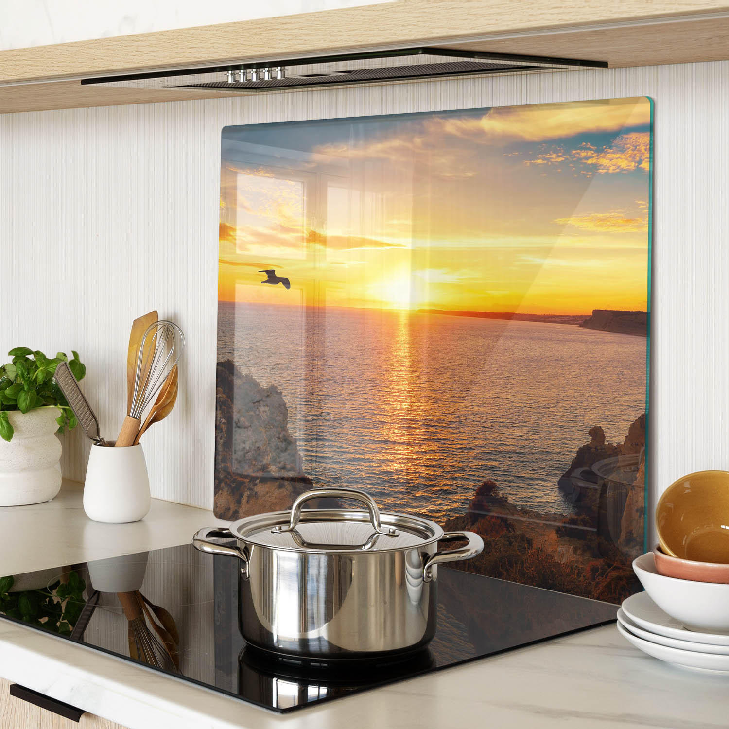 GLASPLATTE 60x52 cm Sonnenuntergang über dem Meer - Gelb, Glas (60/0.4/52cm) - TULUP