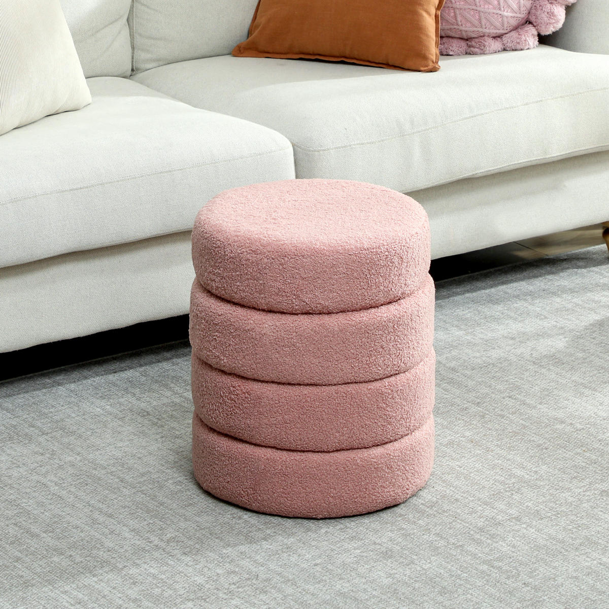 SITZHOCKER, Fußhocker, Runder Polsterhocker, Fußstütze mit Sitzkissen - Rosa/Naturfarben, Holz/Textil (40/45/40cm) - HOMCOM