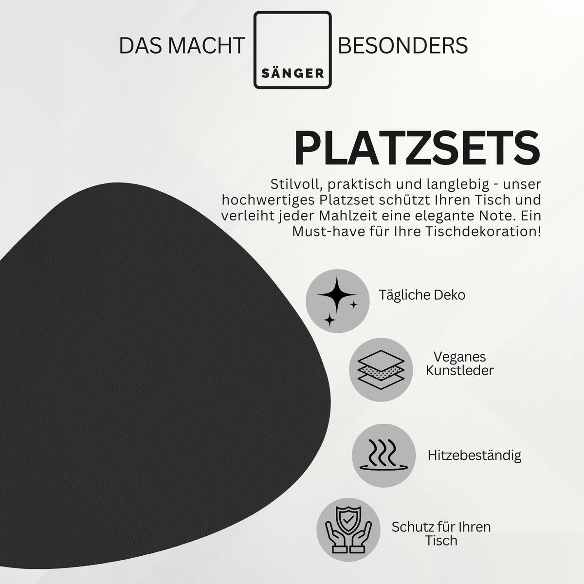 TISCHSET - Kunstleder - Doppelseitig - Schwarz/Weiß - Organisch - 44x37cm - 12 Stück - Weiß, Kunststoff (44/37cm) - Sänger