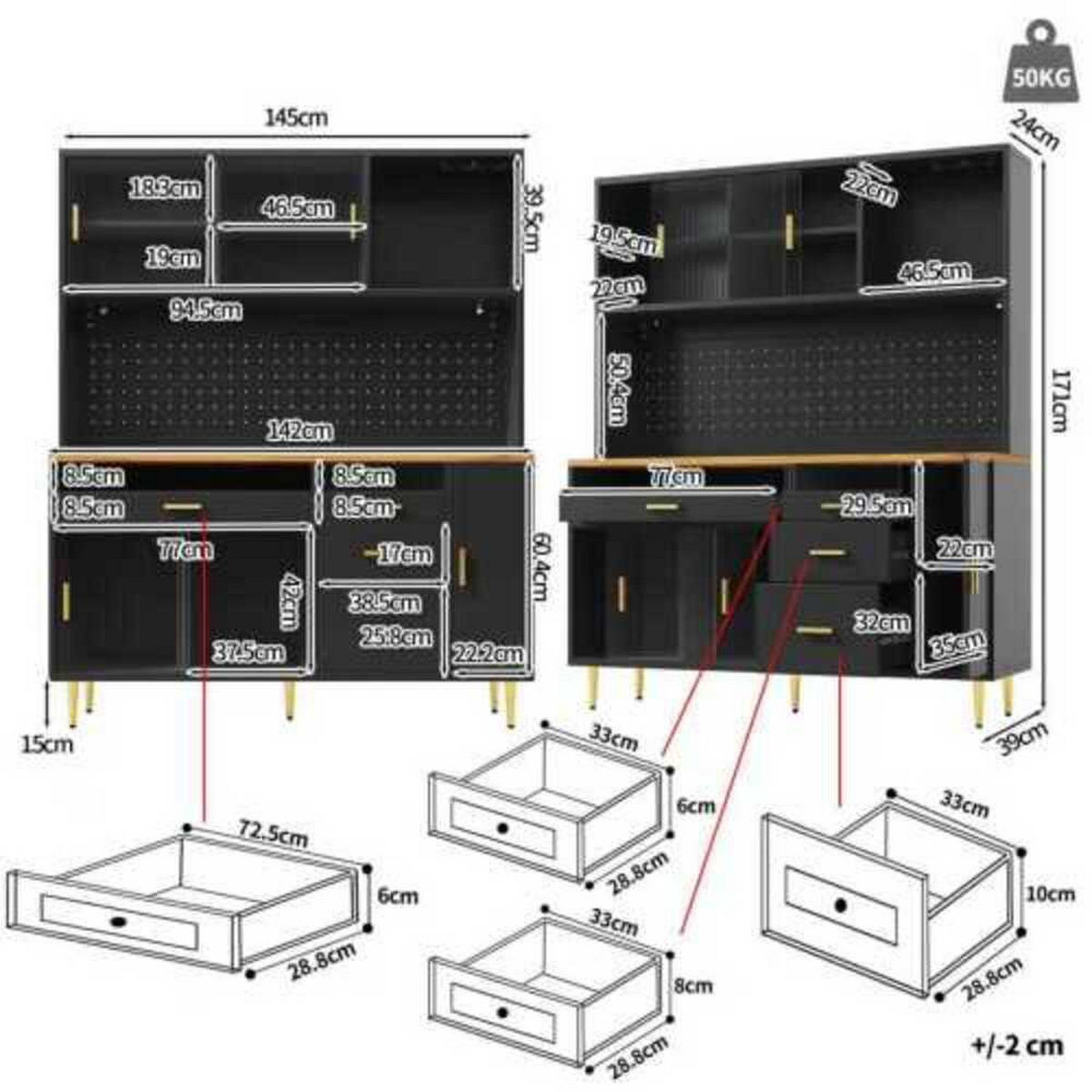 HOCHVITRINE 145×39×171 cm aus MDF und Glas mit App-gesteuerter LED-Beleuchtung, schwarz - Schwarz, Holzwerkstoff (145/171/39cm) - Luhomfu