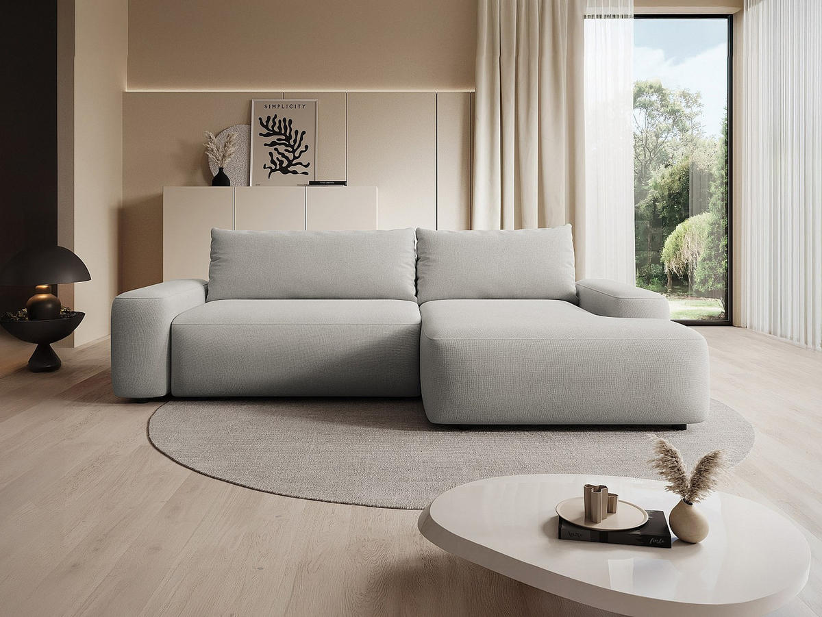 ECKSOFA mit Schlaffunktion - Ecke rechts - Strukturstoff - Hellgrau - DAVISO - Hellgrau, Textil (264/162cm) - Vente-Unique