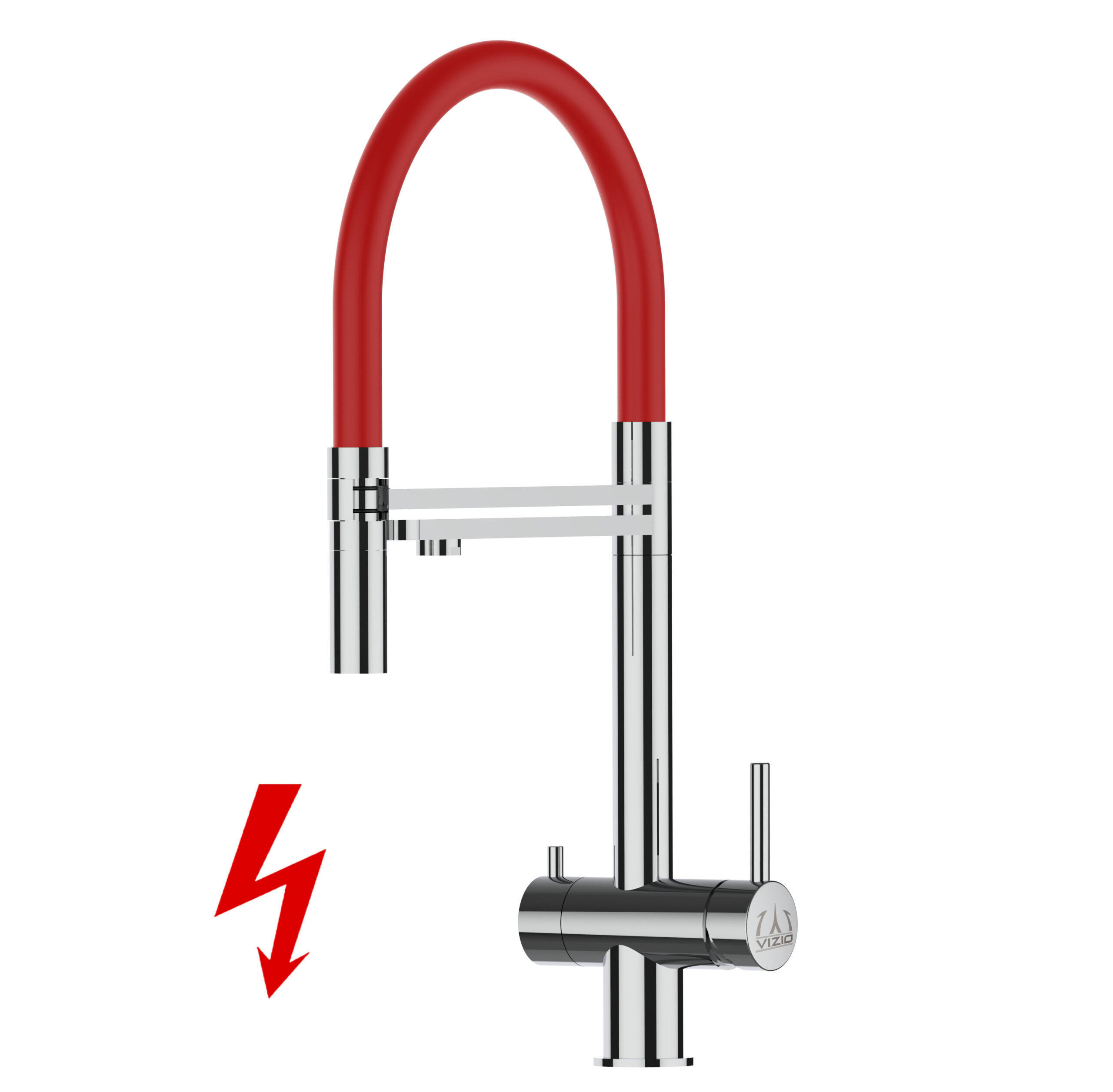 NIEDERDRUCK-3-WEGE-KÜCHENARMATUR, Edelstahl Massiv aus Chirurgenstahl, Hochglanz und Rot, 2-Strahl-Brause - Rot, Metall (24/49/24cm) - VIZIO
