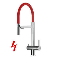 NIEDERDRUCK-3-WEGE-KÜCHENARMATUR, Edelstahl Massiv aus Chirurgenstahl, Hochglanz und Rot, 2-Strahl-Brause - Rot, Metall (24/49/24cm) - VIZIO