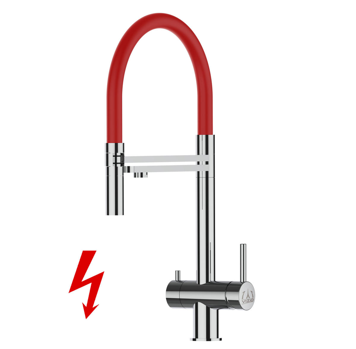 NIEDERDRUCK-3-WEGE-KÜCHENARMATUR, Edelstahl Massiv aus Chirurgenstahl, Hochglanz und Rot, 2-Strahl-Brause - Rot, Metall (24/49/24cm) - VIZIO