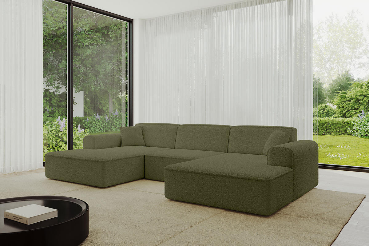 WOHNLANDSCHAFT IREA-U1-v3 - 303x171x79 cm Grün - Platinfarben, Holzwerkstoff/Textil (303/79/171cm) - ALTDECOR