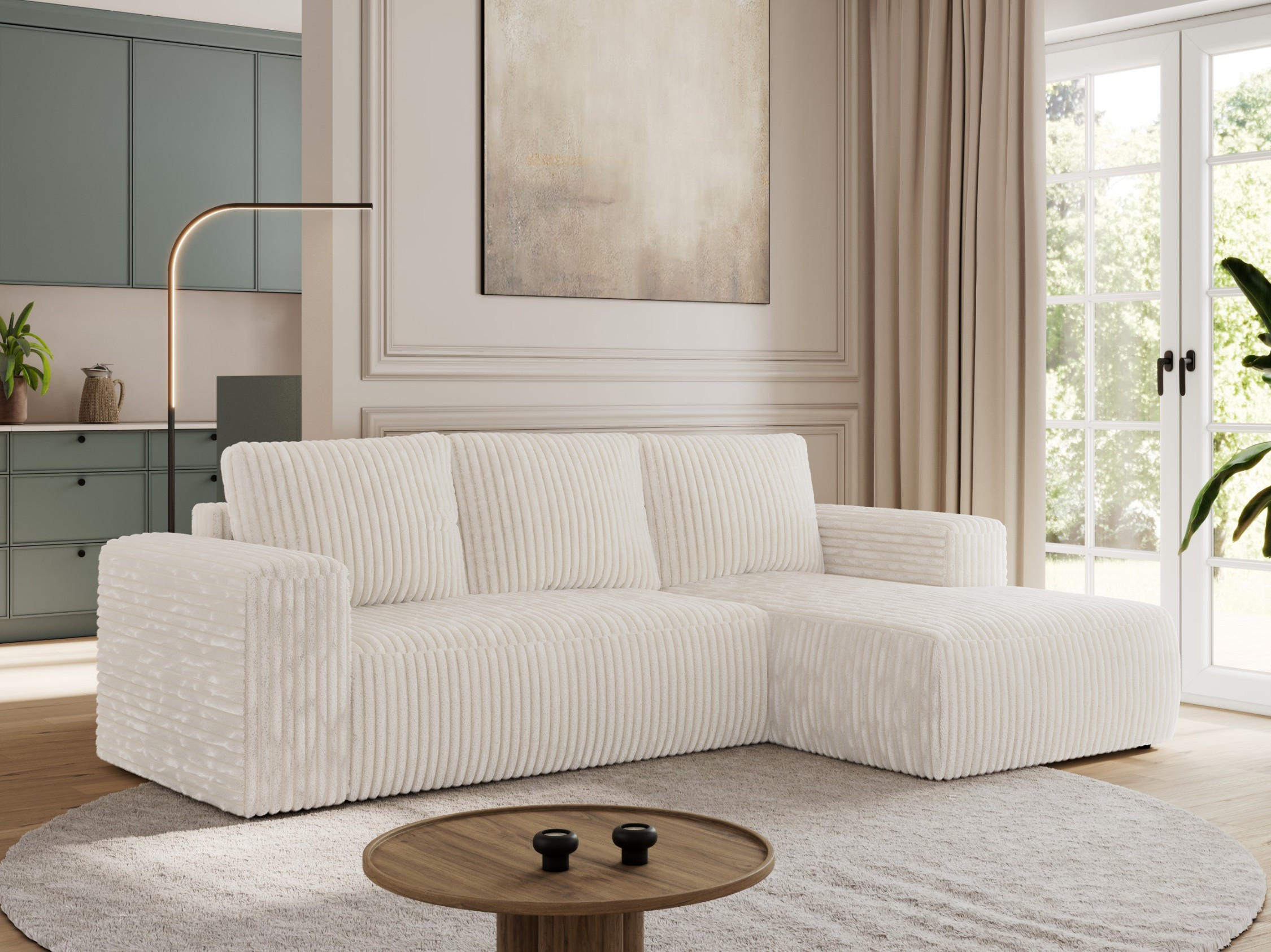 ECKSOFA TRENTINO L Beige Cord - Rechts - Beige/Schwarz, Textil (164/266cm) - MKS