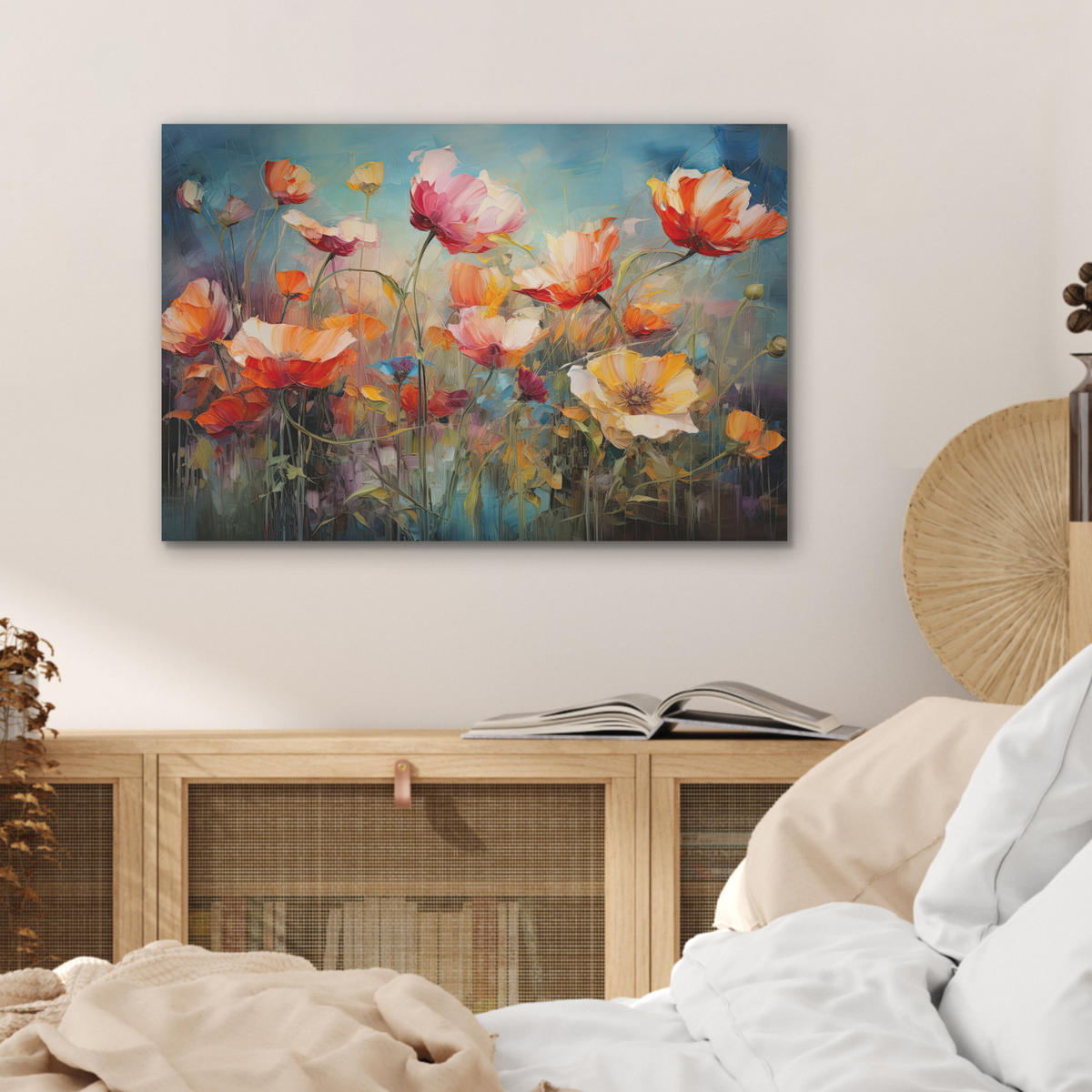 AKUSTIKBILD Blumen - Aquarell - Kunst - Botanisch - Natur Wanddeko 70x50 cm - Orange, Kunststoff (70/50/0.9cm) - MuchoWow