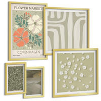 BILDER SET 5er Set - 50x50 cm & 20x30 cm & 40x60 cm Goldrahmen - Abstrakte Boho-Muster - Goldfarben, Kunststoff (40/60cm) - TULUP