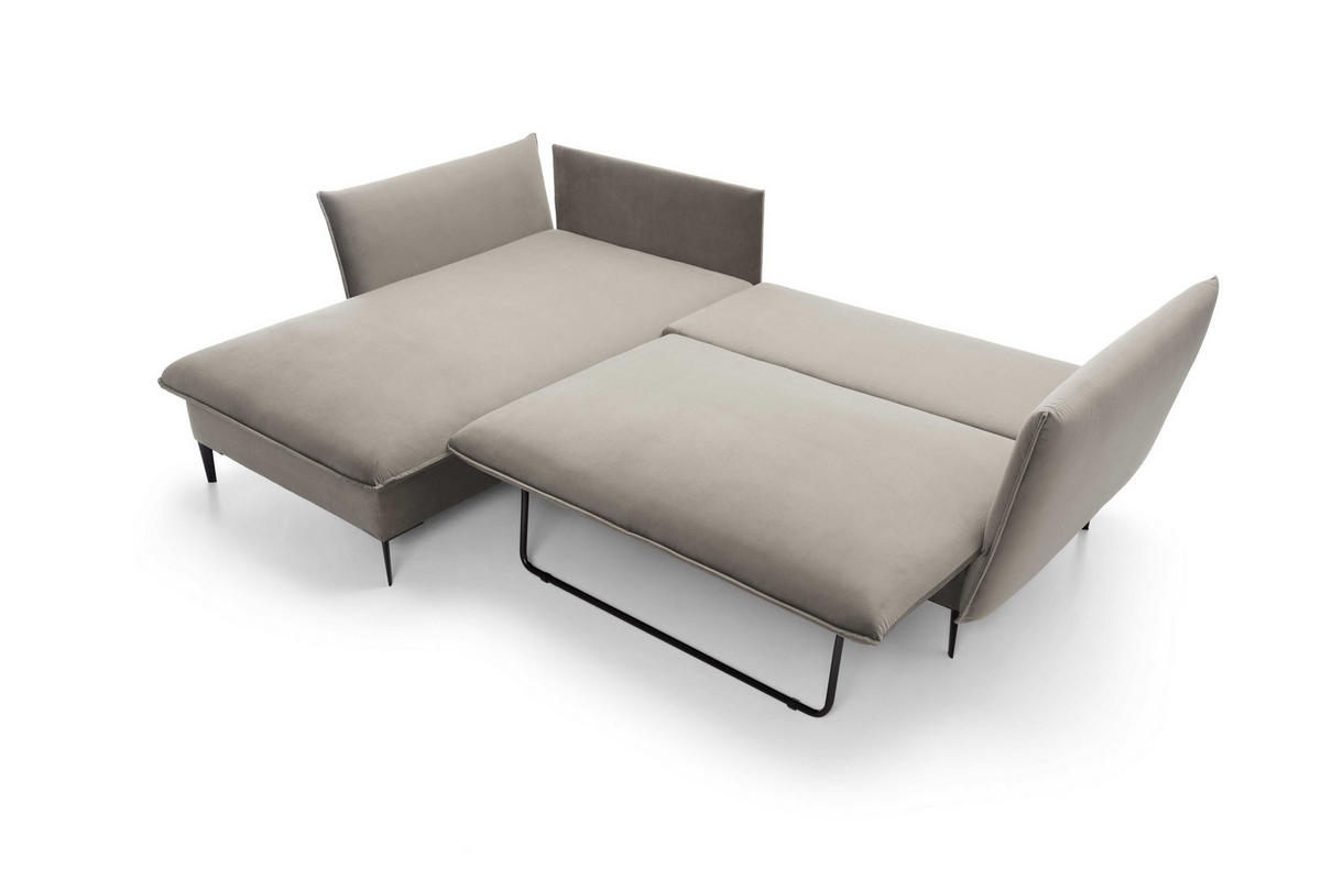 ECKSOFA SOLE Braun Plüsch-Stoff mit Schlaffunktion - Braun, Holz (258/167cm) - MASSENO