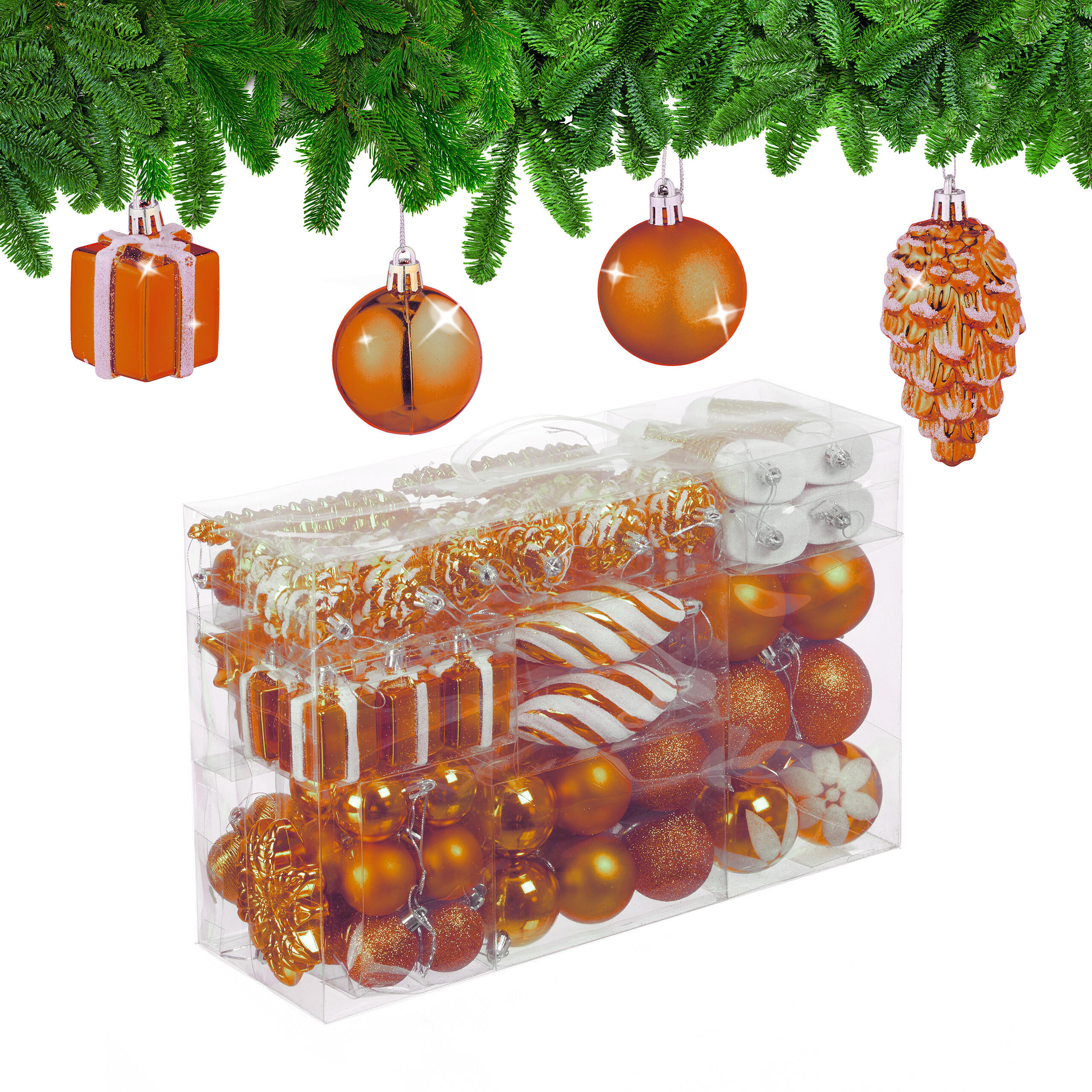 72-TLG.WEIHNACHTSKUGELN-SET - Orange, Kunststoff (38/24/12cm) - Relaxdays