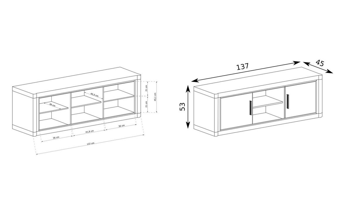LOWBOARD MALAGA 137/53/45 cm, Braun - Braun, Holzwerkstoff (137/53/45cm) - MASSENO
