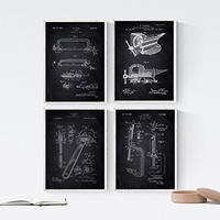 POSTER Set mit 4 Schwarz Patenten Werkzeuge 2 A4 Schwarzer Rahmen - Schwarz, Papier (29.7/3cm) - Nacnic