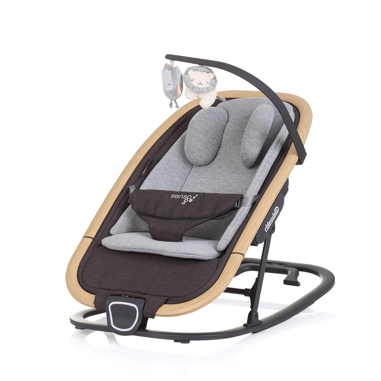 BABYWIPPE Senso grau Holzoptik, Kopfstütze, 3-Punkt-Gurt, verstellbare Rückenlehne - Grau, Metall - Chipolino