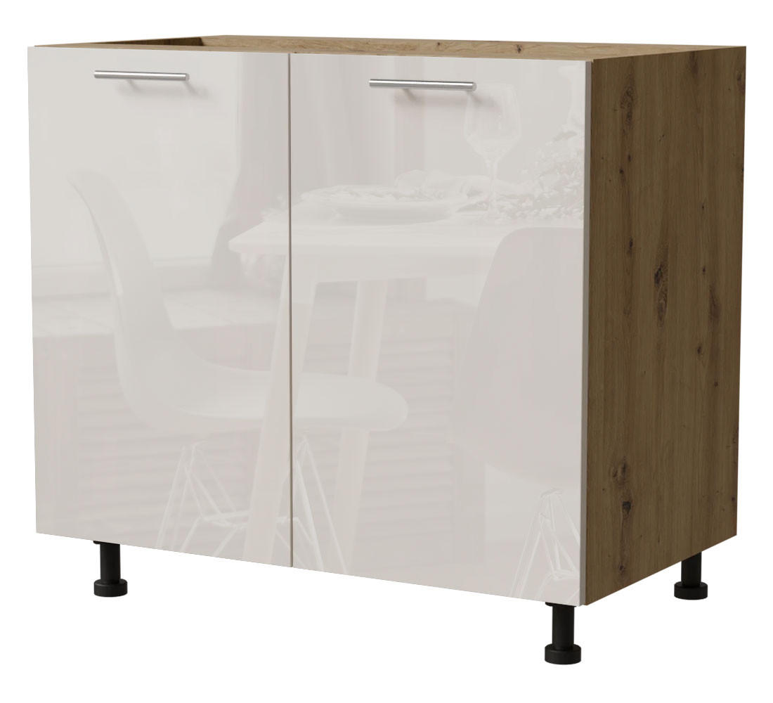 KÜCHENUNTERSCHRANK Brerra D11/90 Korpus eiche artisan / Front RAL 9001 creme Hochglanz 90 / 50 / 82 cm - Creme/Eiche Artisan, Holz/Holzwerkstoff (90/82/50cm) - Feldmann-Wohnen