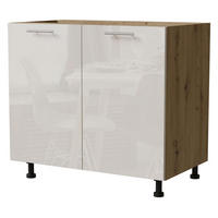 KÜCHENUNTERSCHRANK Brerra D11/90 Korpus eiche artisan / Front RAL 9001 creme Hochglanz 90 / 50 / 82 cm - Creme/Eiche Artisan, Holz/Holzwerkstoff (90/82/50cm) - Feldmann-Wohnen