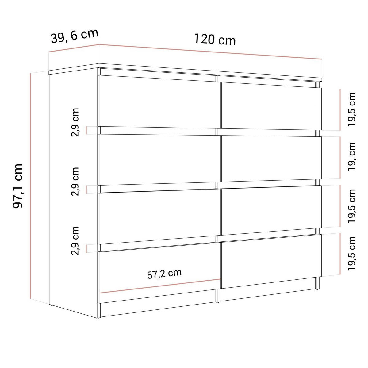 SIDEBOARD HANA M8 mit Schubladen Weiß - Weiß, Holzwerkstoff (120/97/40cm) - Lookway