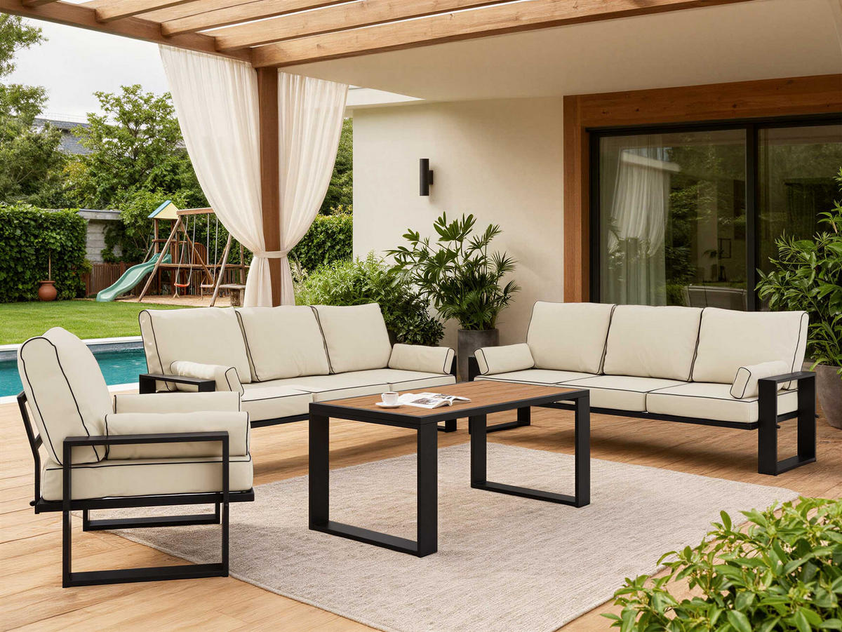 GARTENMÖBEL-SET ELBA: 1x Tisch, 2x Sofa, 1x Sessel - Beige - Beige, Textil - MKS