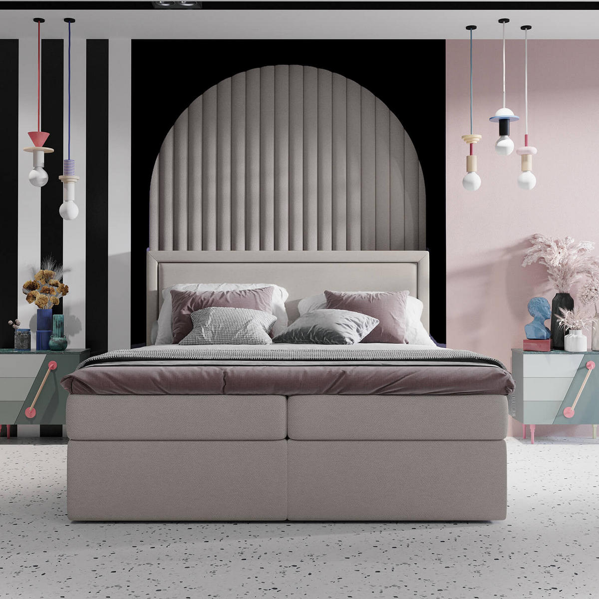 BOXBETT Jodan 120/200 cm Beige im Megan Stoff - Beige/Schwarz, Holz/Holzwerkstoff (120/200cm) - AltaBeds