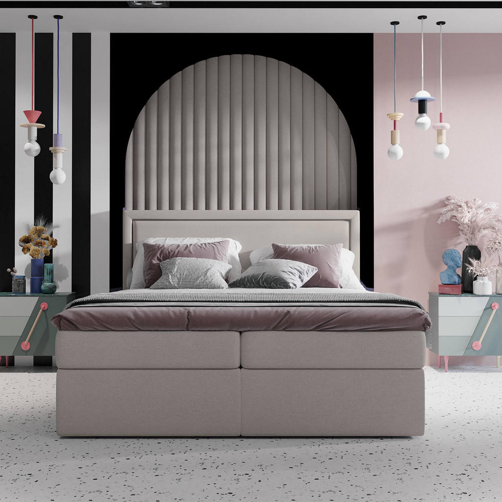 Thumbnail - AltaBeds Boxbett, Beige, Textil, Buche, Kiefer, H2, 7-Zonen, Höhe ca. 20 cm, 200x200 cm, Oeko-Tex® Standard 100, Handmad...