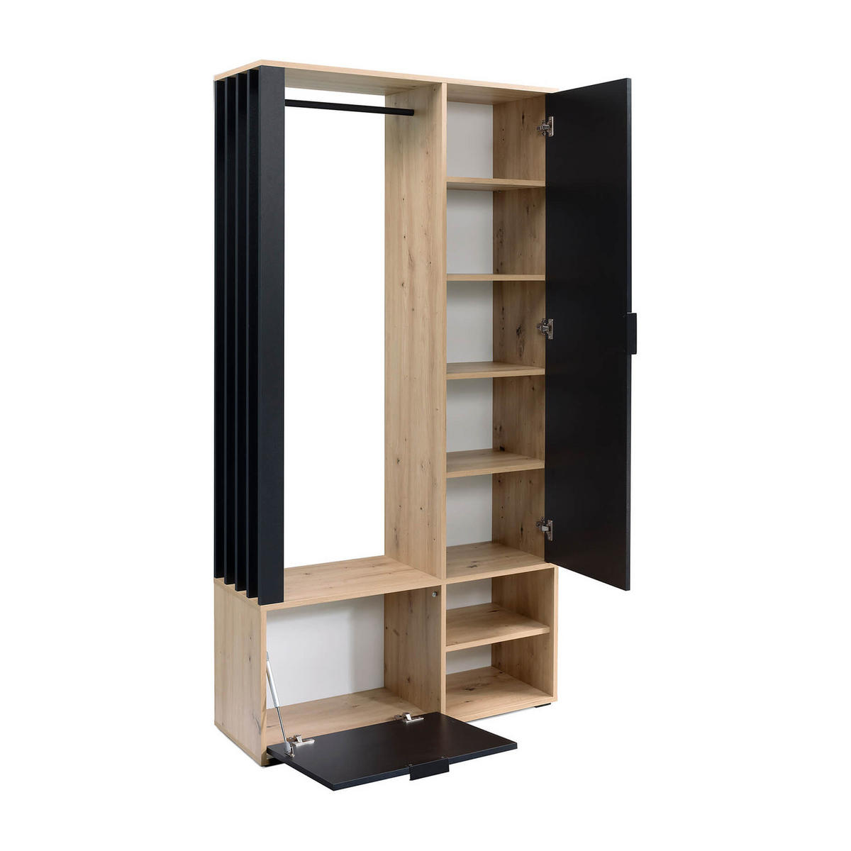 GARDEROBE Milo 100 x 189,4 x 33 cm Eiche Artisan/Schwarz - Schwarz, Holzwerkstoff/Metall (100/189.4/33cm) - Koseto