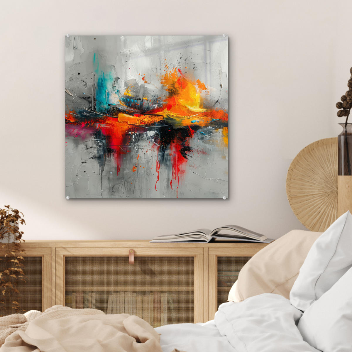 ACRYLGLASBILD Moderne Kunst - Orange - Grau - Abstrakt 50x50 cm - Hellgrau, Glas (50/50cm) - MuchoWow