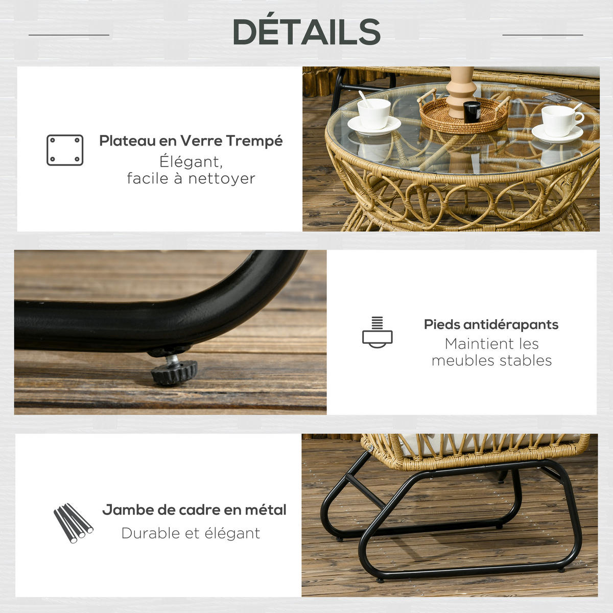 GARTENLOUNGE-SET Beige Kunststoffgeflecht 4-teilig mit Kissen und Tisch - Sandfarben, Holzwerkstoff - PANGIVO