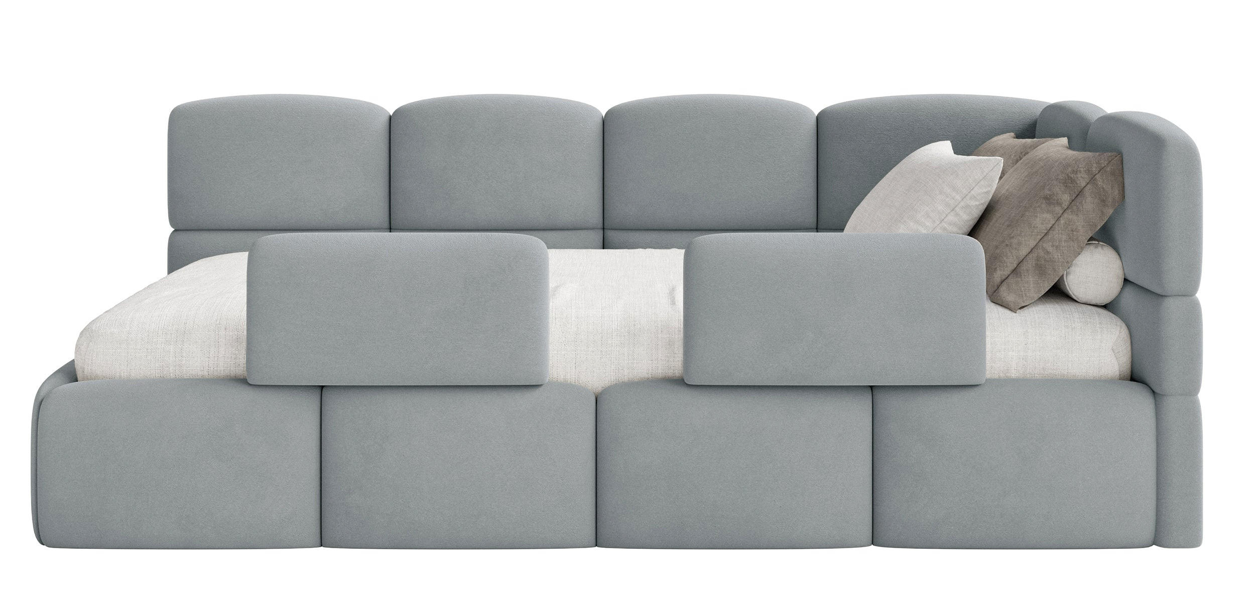 DETSKÁ POSTEĽ Cloudy sivá 90x200 cm, s matracom a zábranou, záhlavie vpravo, zamat - čierna/sivá, textil/plast (90/200cm) - Selsey