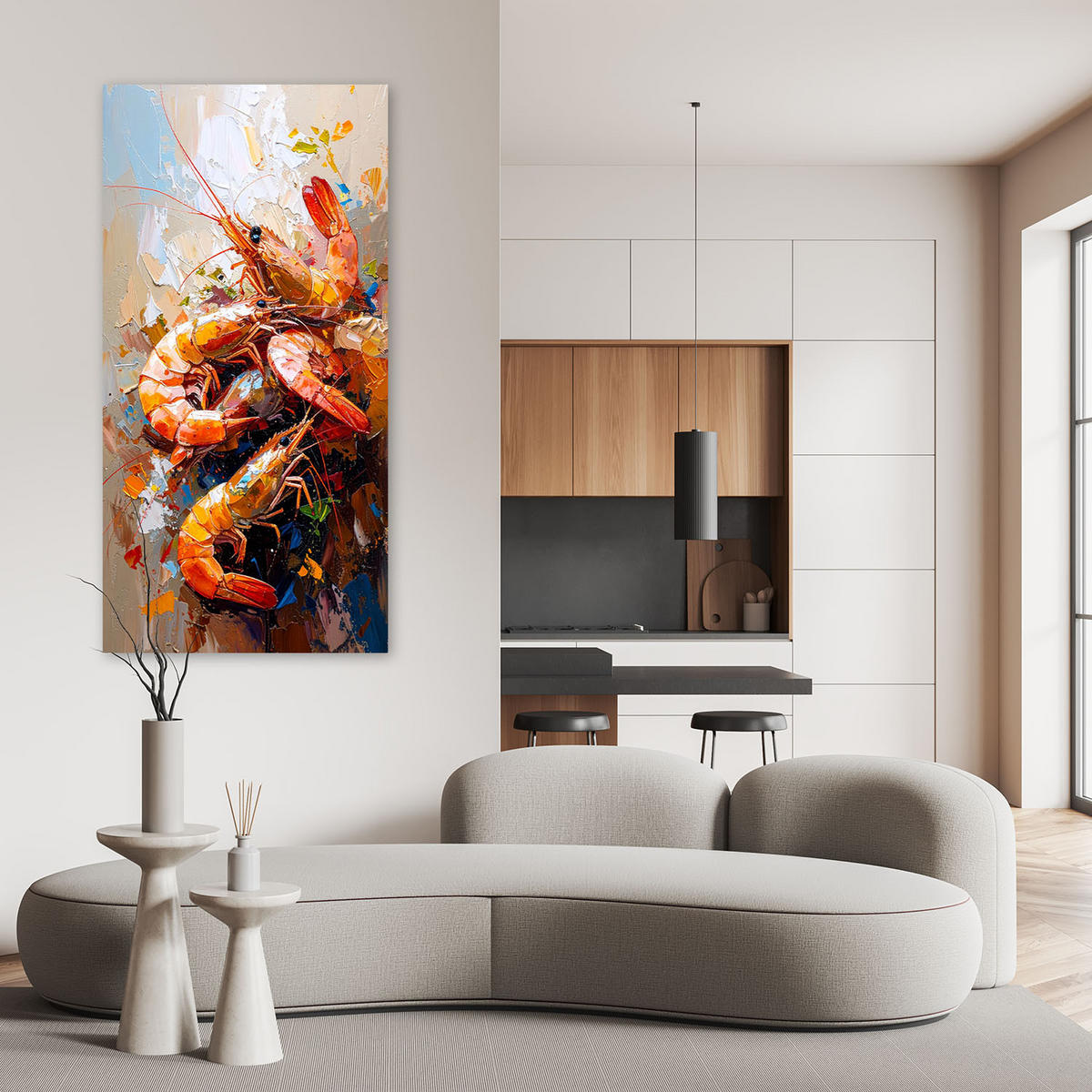 LEINWANDBILD Garnele Meeresfrüchte 60x120cm - Beige, Textil (60/120cm) - Feeby