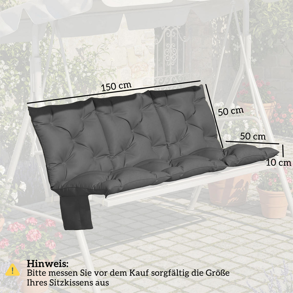 POLŠTÁŘ NA LAVICI z polyesteru, tmavě šedý - tmavě šedá, textil (100/10/150cm) - Outsunny