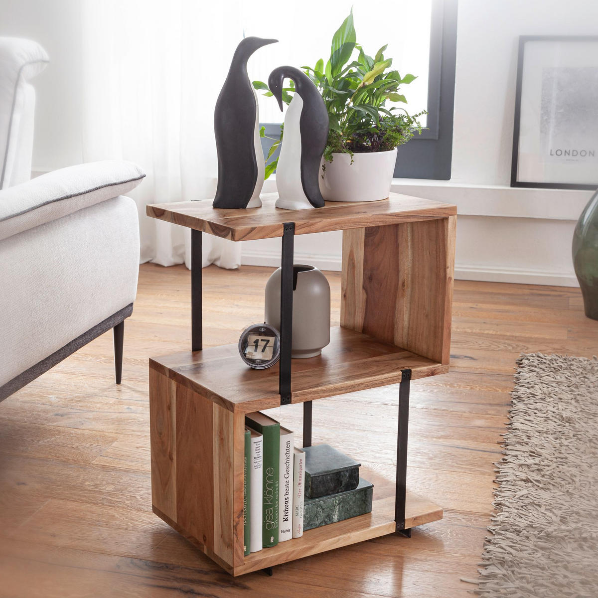 BEISTELLTISCH – Massivholz Edelstahl S-Form modern - Beige/Schwarz, Holz (30/45/60cm) - KADIMA DESIGN