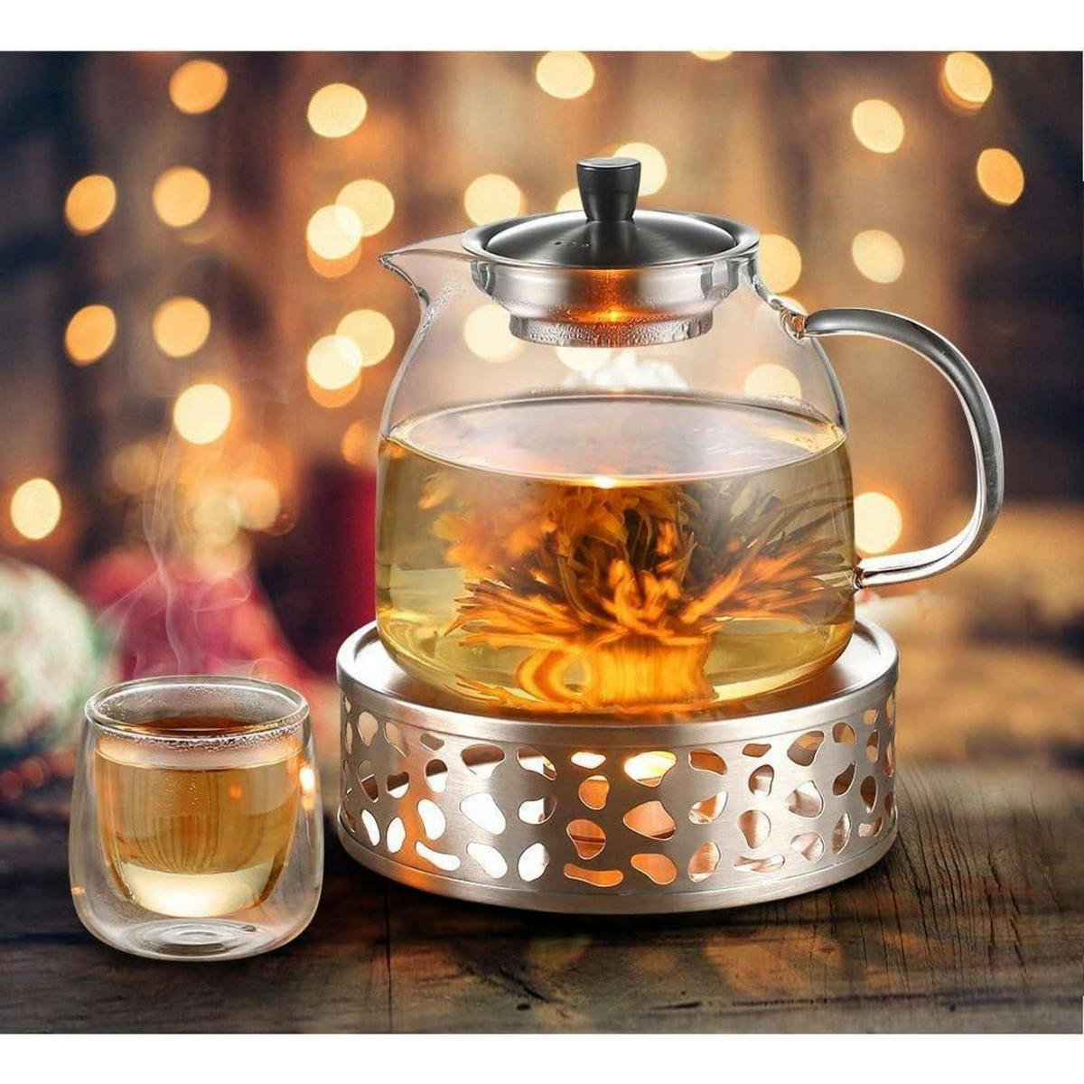 TEEKANNE mit Stövchen 1000 ml Glas Edelstahl - Transparent, Glas (17/17cm)