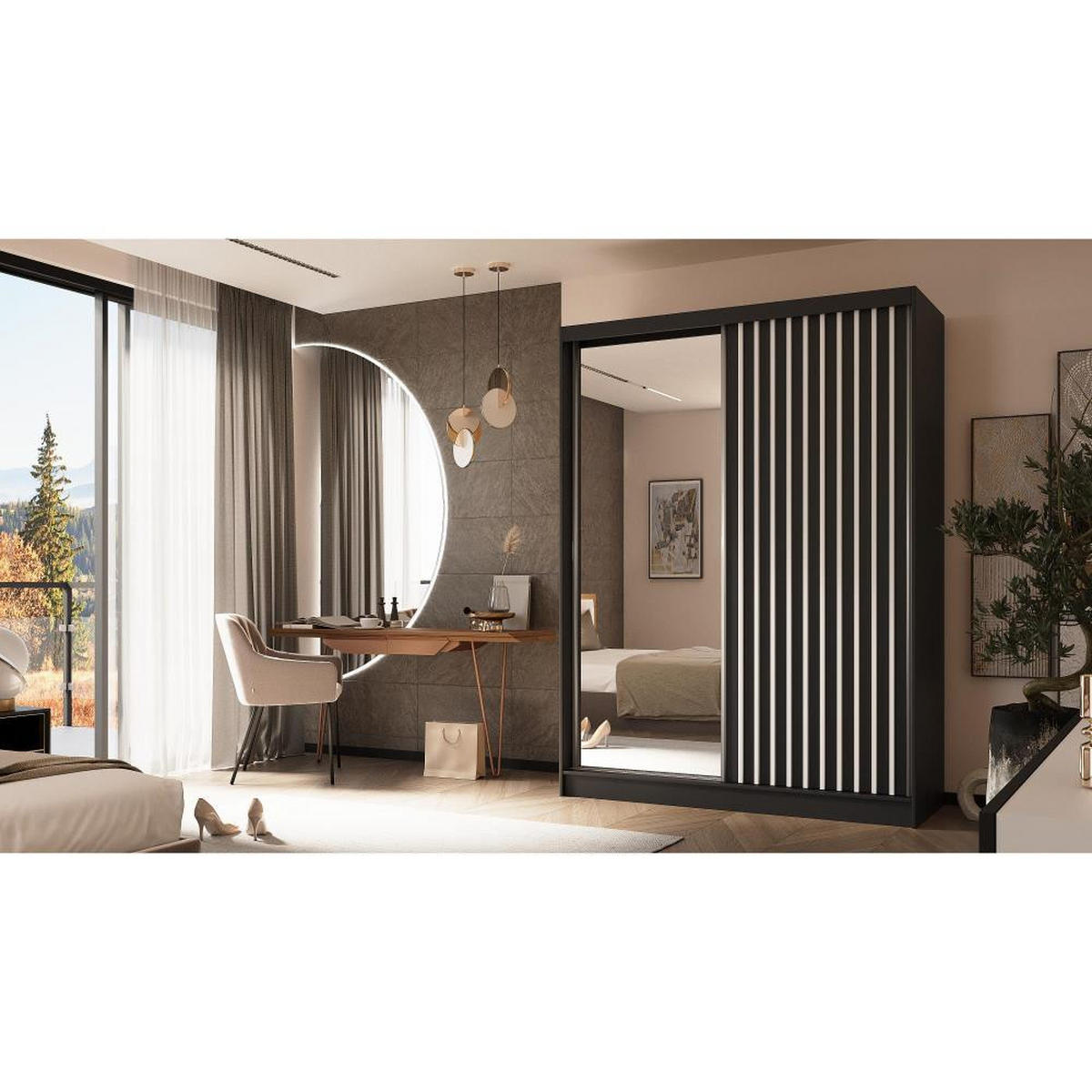 SCHWEBETÜRENSCHRANK Helix 160/216/61 schwarz+weiß - Schwarz/Weiß, Holzwerkstoff (160/216/61cm) - Beautysofa