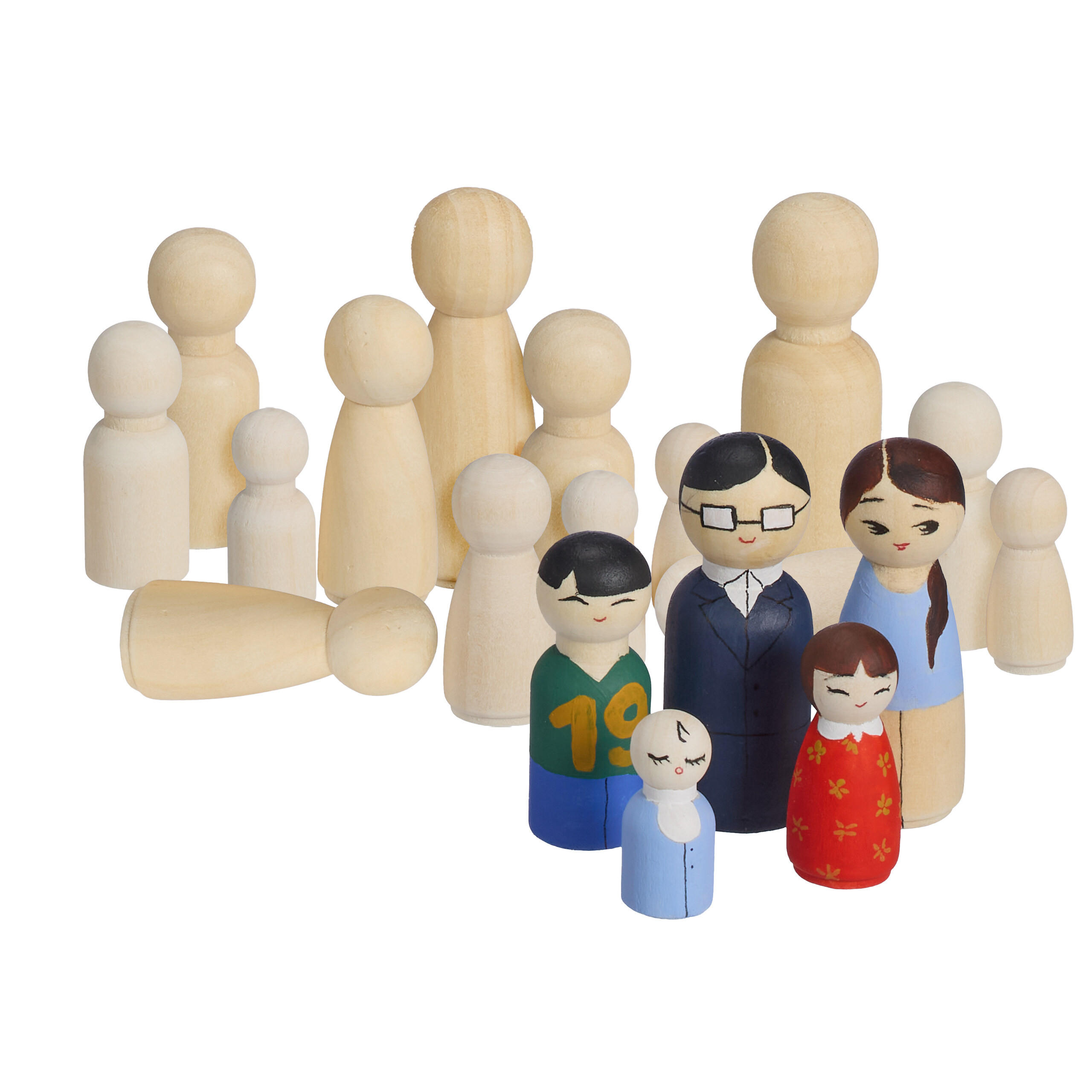 FIGÚRKY Prírodné 100-dielny-set na maľovanie - svetlohnedá, drevo/plast (18/6/12cm) - Relaxdays