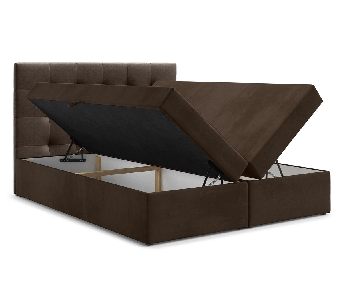 BOXBETT GALATA 160x200 cm mit Bettkasten und Matratze - Braun + TOPPER - Schwarz/Braun, Holz/Holzwerkstoff (160/200cm) - AX Living