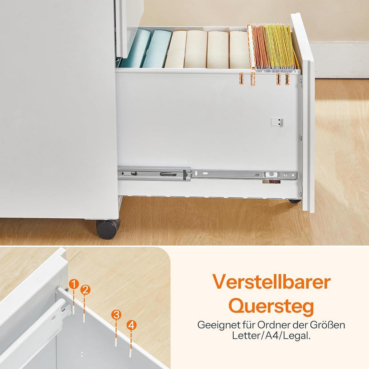 AKTENSCHRANK Weiß mit 2 Schubladen - Weiß, Metall (52/67/39cm) - Hoobro