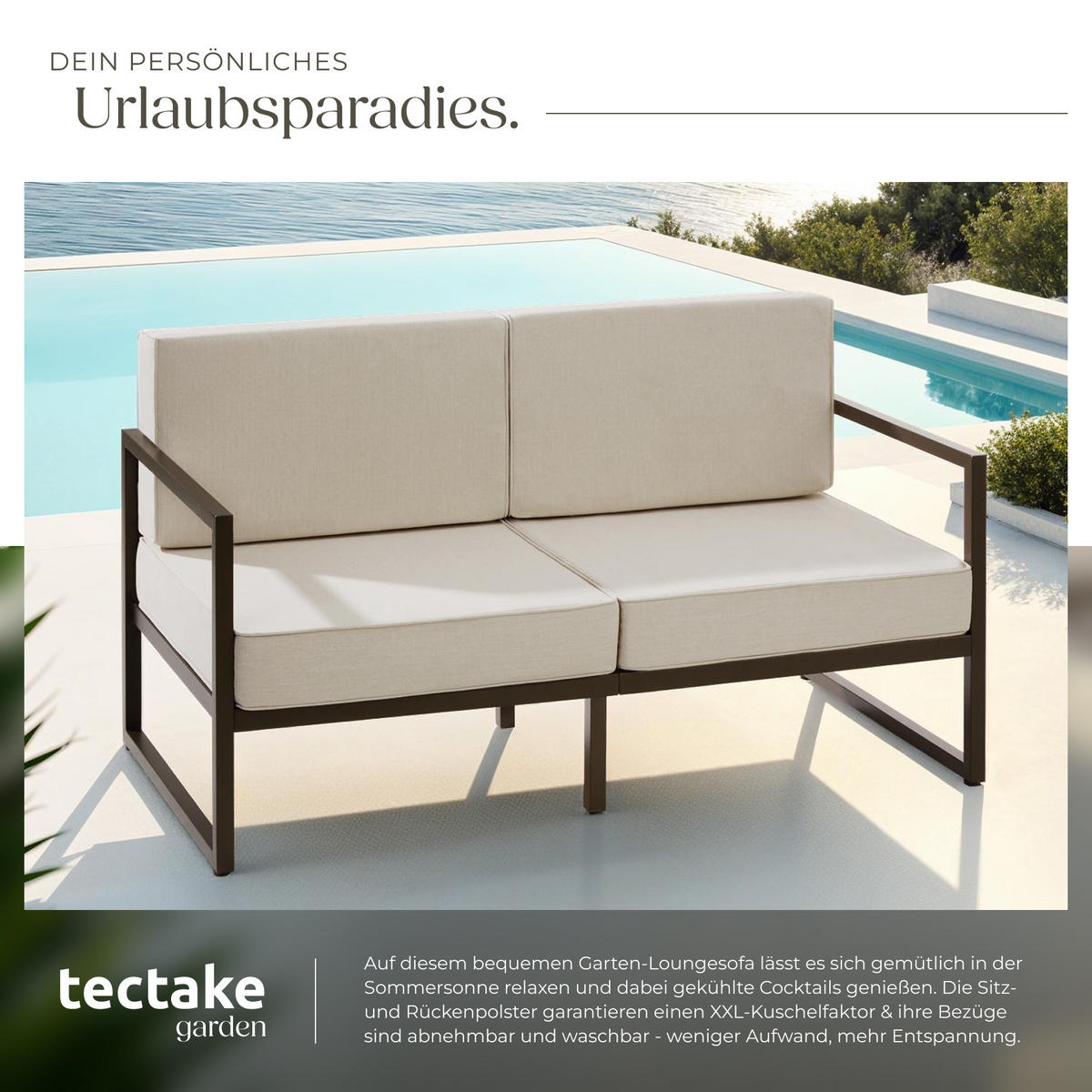 GARTEN-LOUNGESOFA Comosa,142 x 78 x 85 cm,braun/beige - Beige/Braun, Kunststoff (142/85/78cm) - tectake