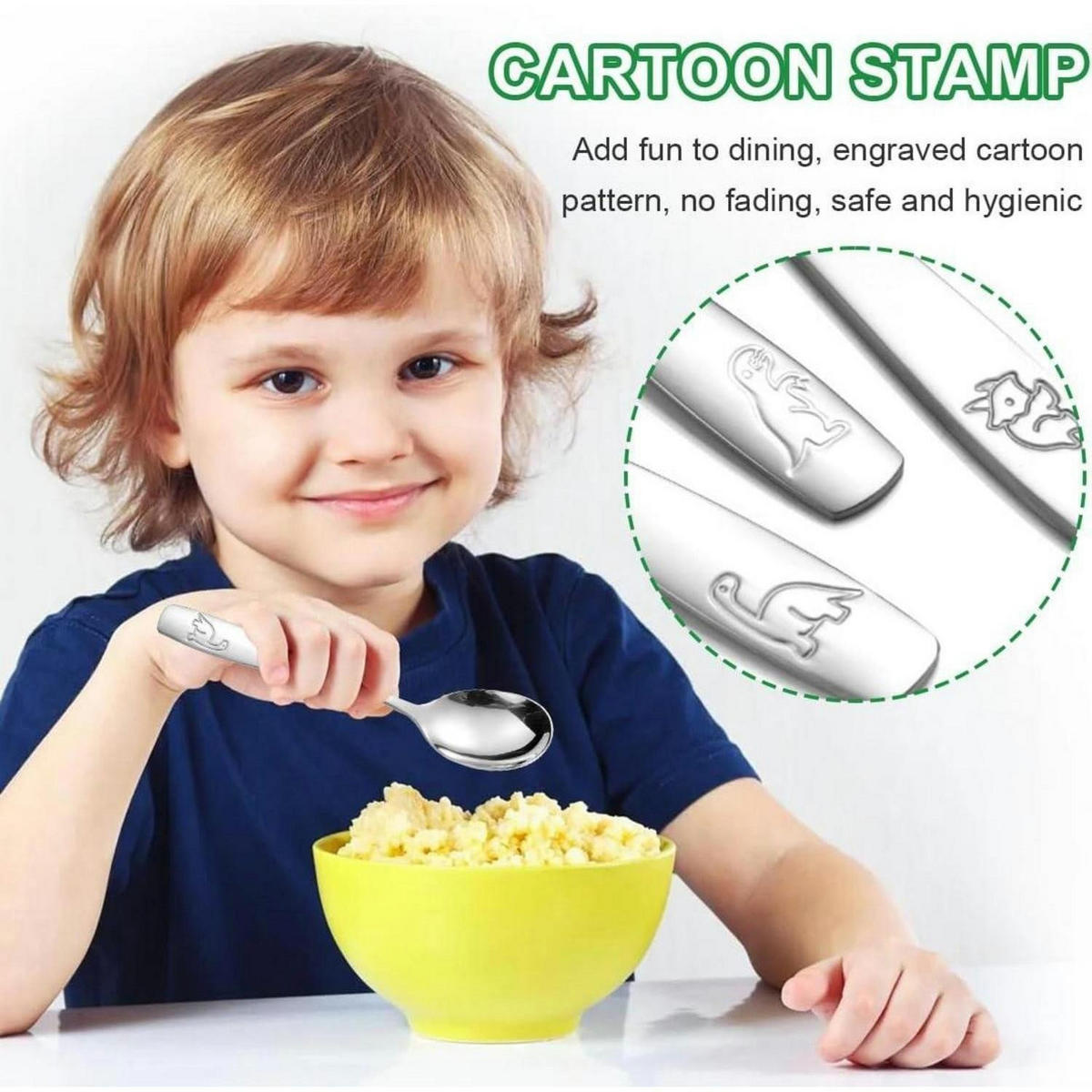 KINDERBESTECK 6-teiliges Set Edelstahl mit Dino-Motiv - Silberfarben, Metall
