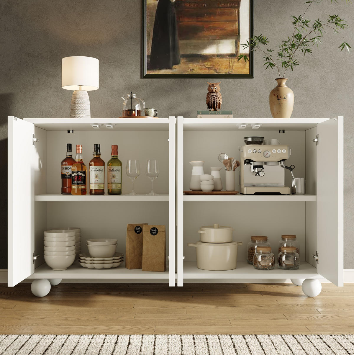 SIDEBOARD 120/35/71 cm mit verstellbarem Einlegeboden, Push-to-Close und Kippschutz, Weiß - Weiß, Holzwerkstoff (120/71/35cm) - Redom