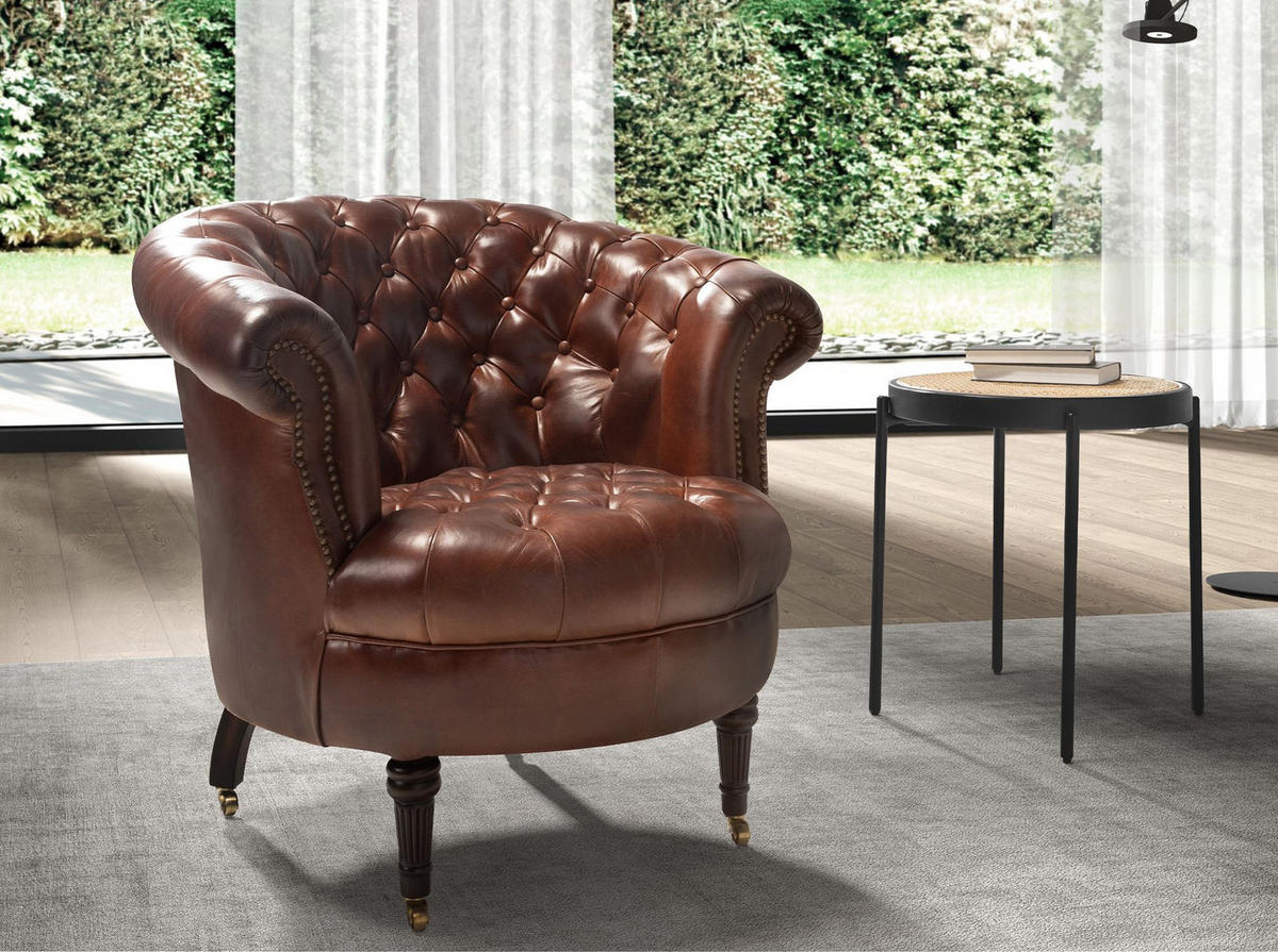 CHESTERFIELD-SESSEL Chester-Sessel aus cognacbraunem Leder 87/83/79 cm - Cognac/Walnussfarben, Leder/Holz (87/79/83cm) - ANGEL CERDA