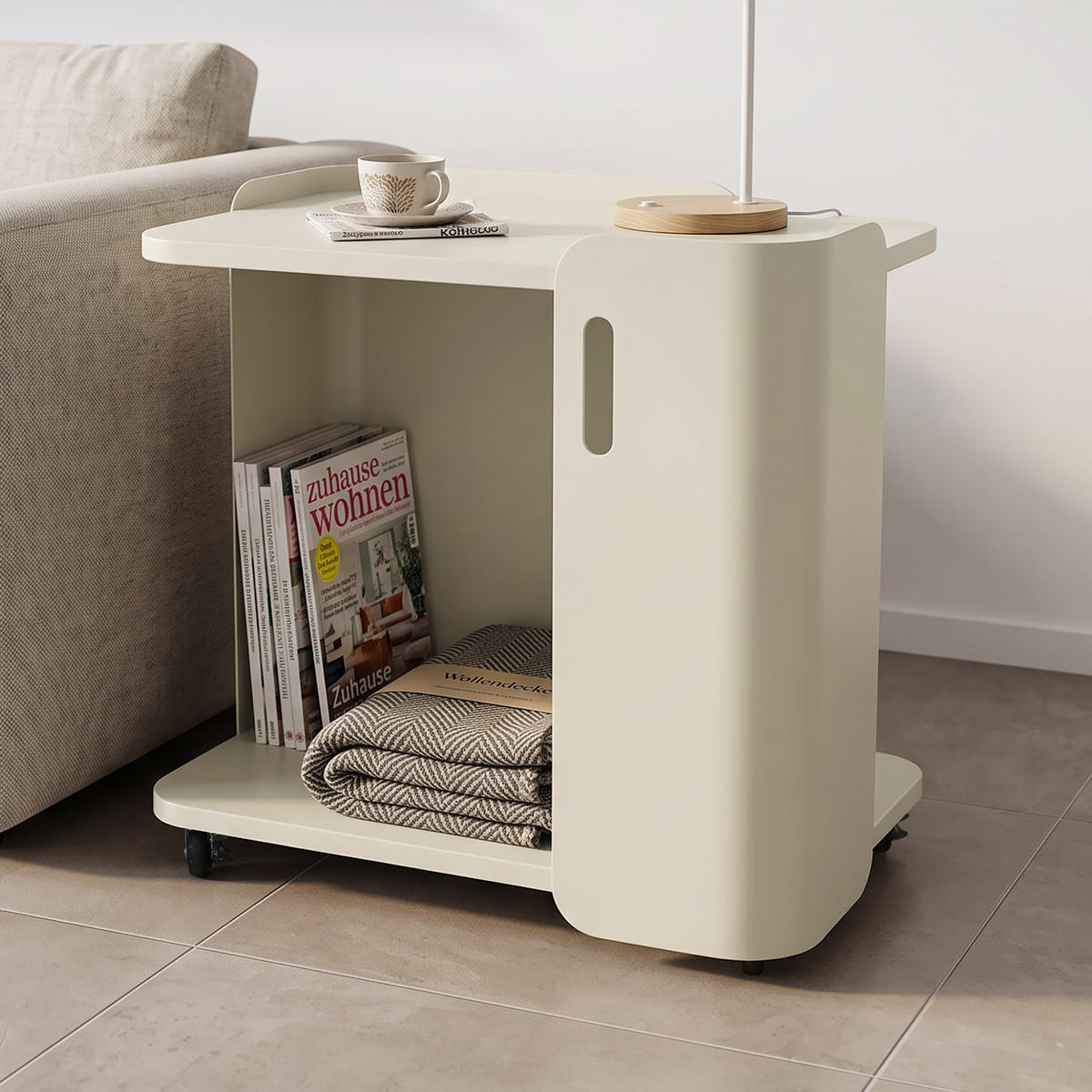 BEISTELLTISCH Metall mit Rollen | B60 x T40 x H60 cm - Beige, Metall (40/60/60cm) - Hometopia