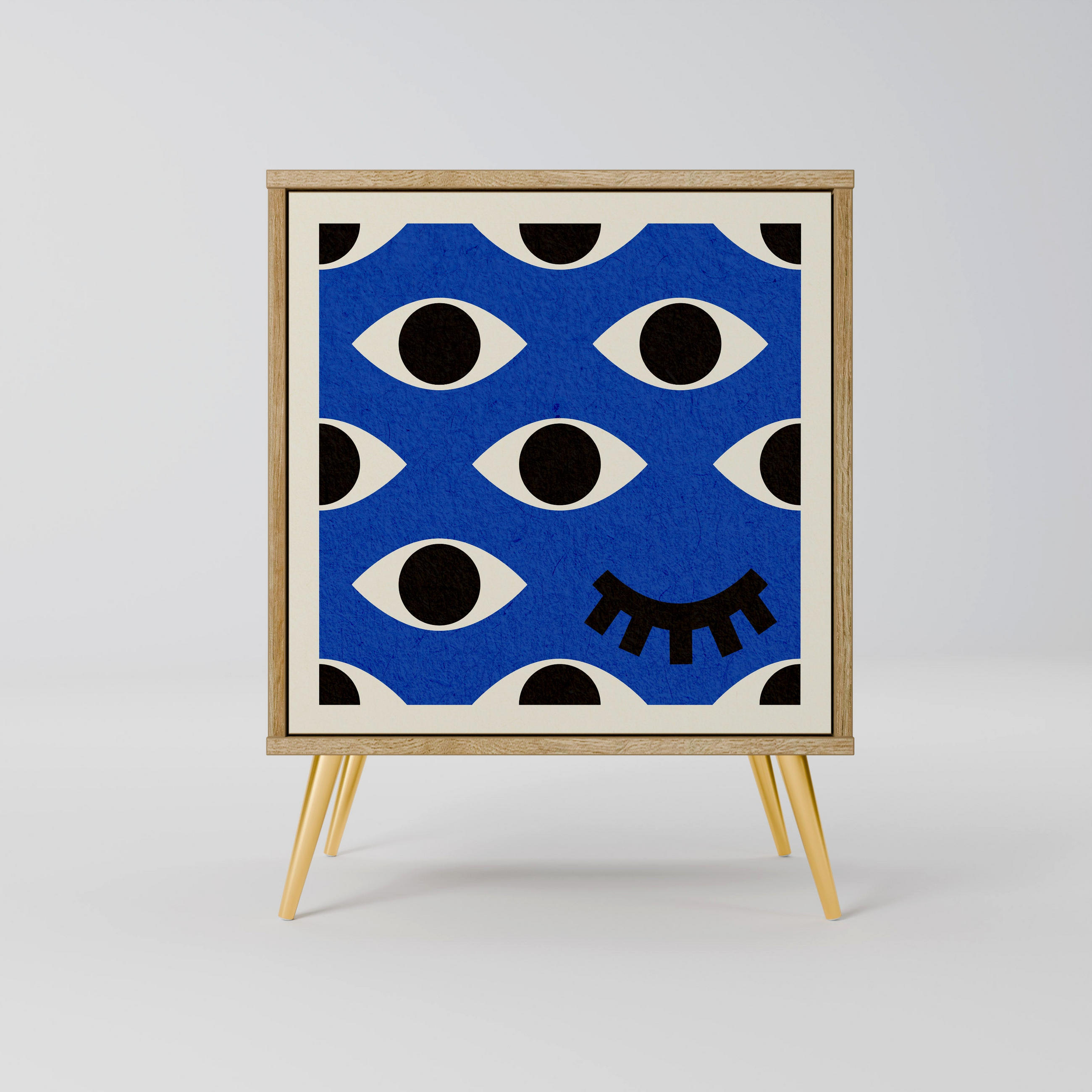 SIDEBOARD GEOMETRIC EYES, Eichefarben, 57,5x42x75,5 cm, Goldfarbene Metallfüße - Eichefarben/Goldfarben, Holzwerkstoff/Metall (57.5/75.5/42cm) - SpaceRebels