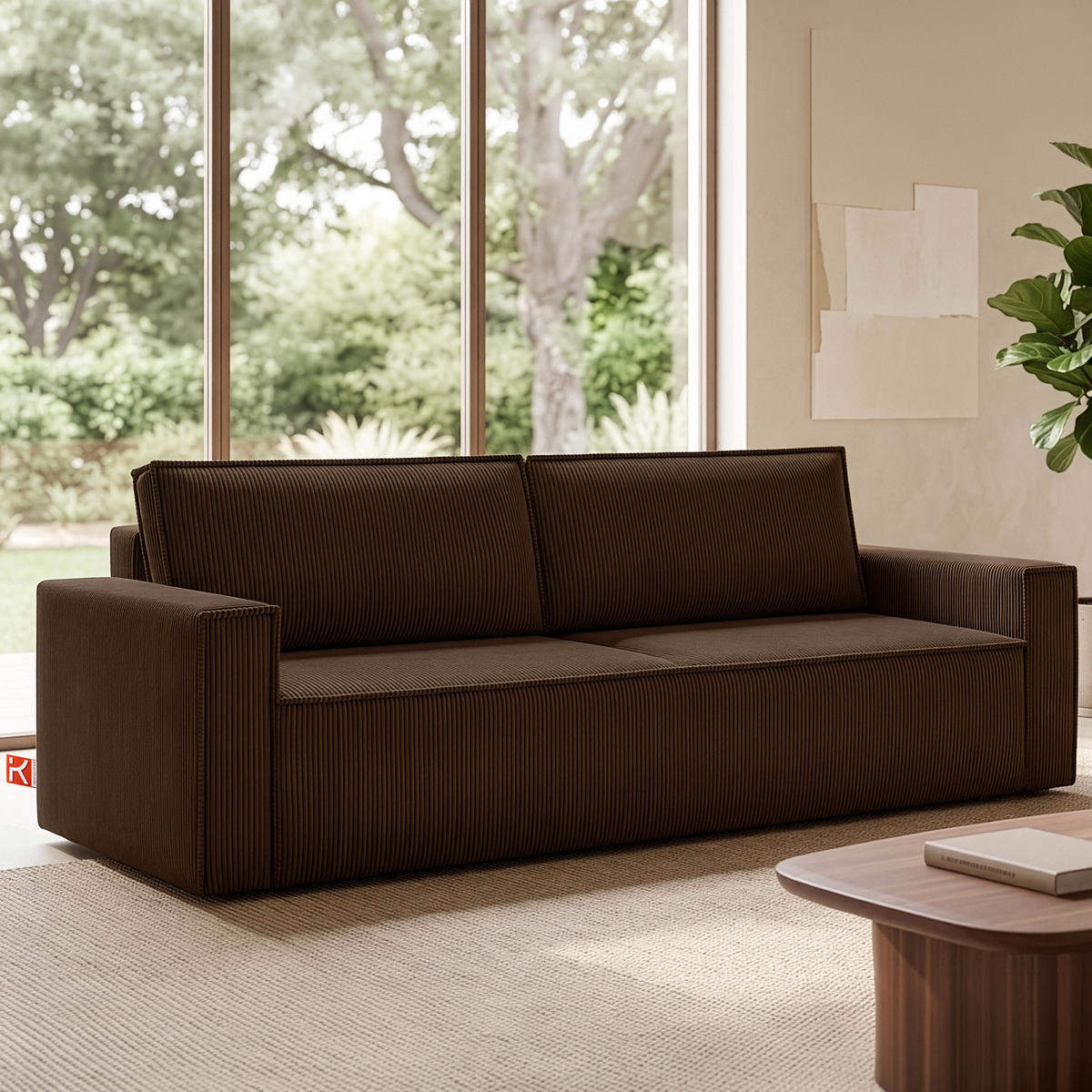 SCHLAFSOFA NAPI in Pet Friendly Cord-Stoff, dunkelbraun - Dunkelbraun/Schwarz, Textil (228/89/101cm) - KONSIMO®
