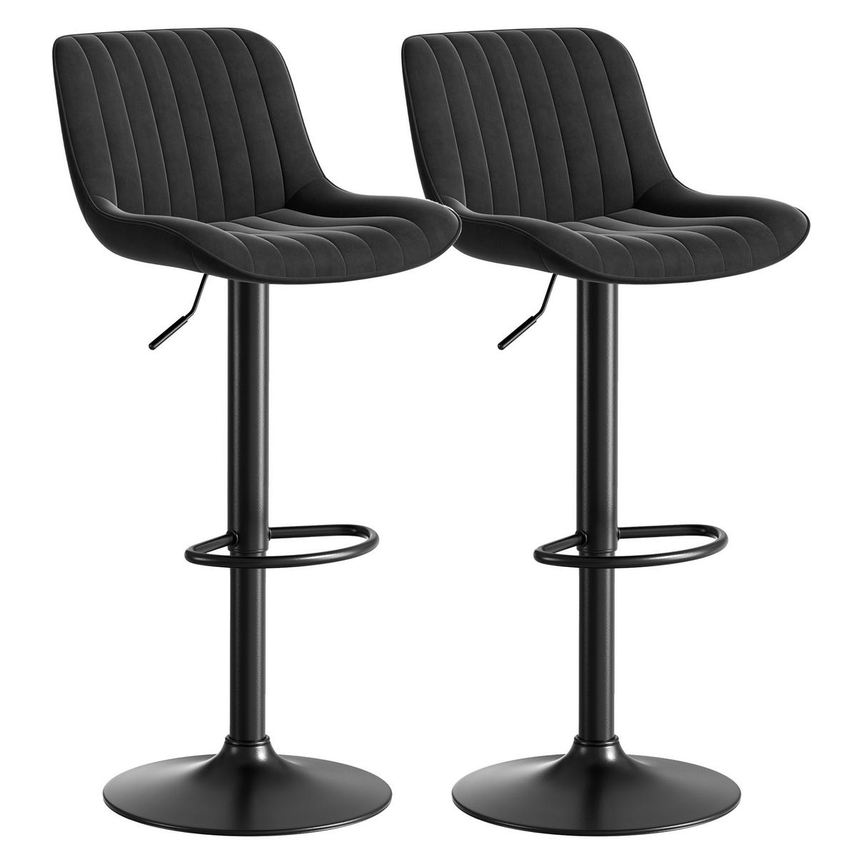 BARSTUHL drehbar höhenverstellbar 87-109 cm Samt Schwarz 2er-Set - Schwarz, Metall (46/86/47.1cm) - Meubliv