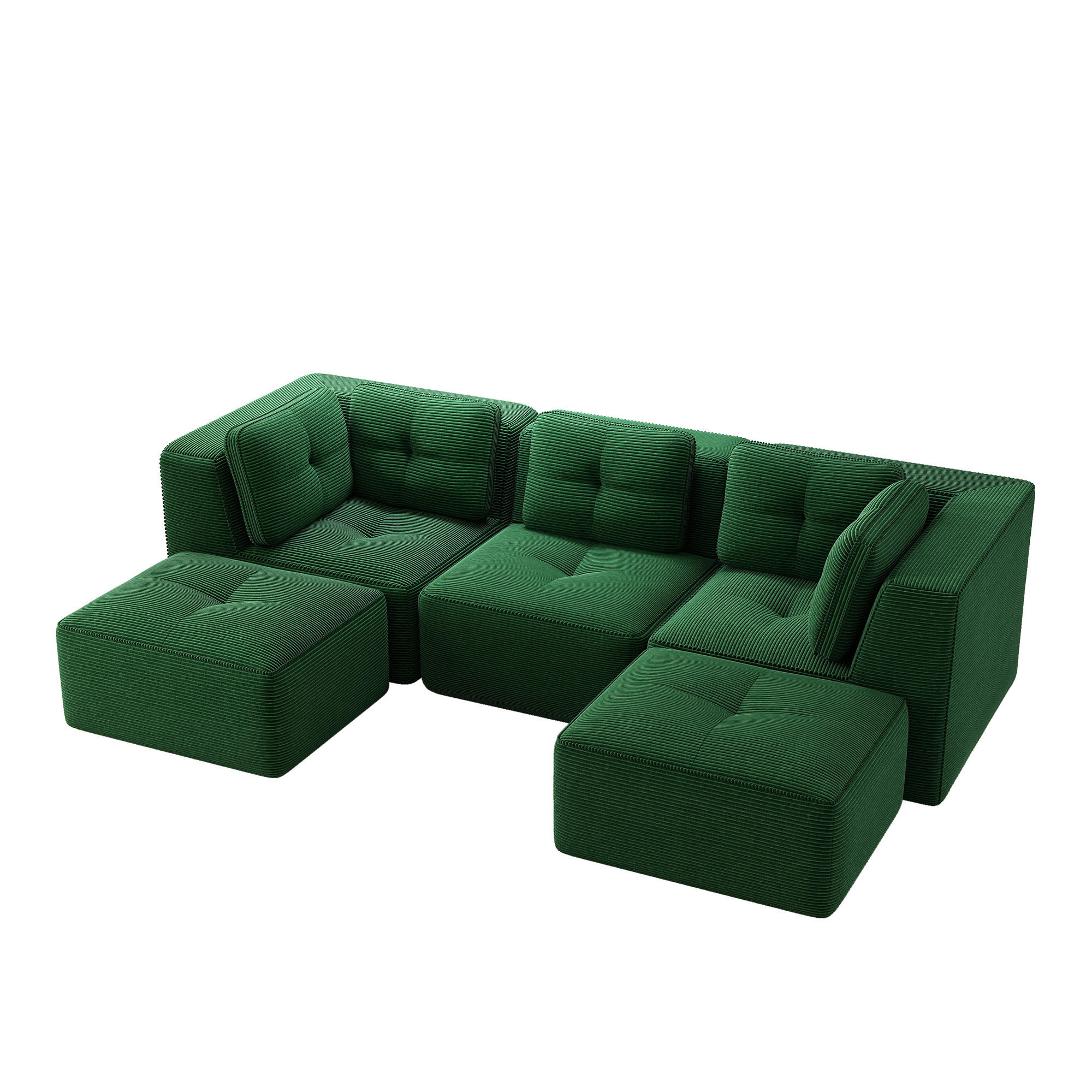3-SITZER Sofa 297x177x69 cm aus Cordstoff rahmenlos modular mit 2 Ottomans, grün - Grün, Textil (177/69/297cm)