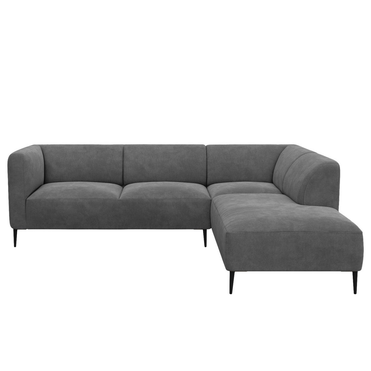 2,5-SITZER ECKSOFA mit Ottomane - Schwarz/Grau, Textil/Metall (252/205cm) - home24