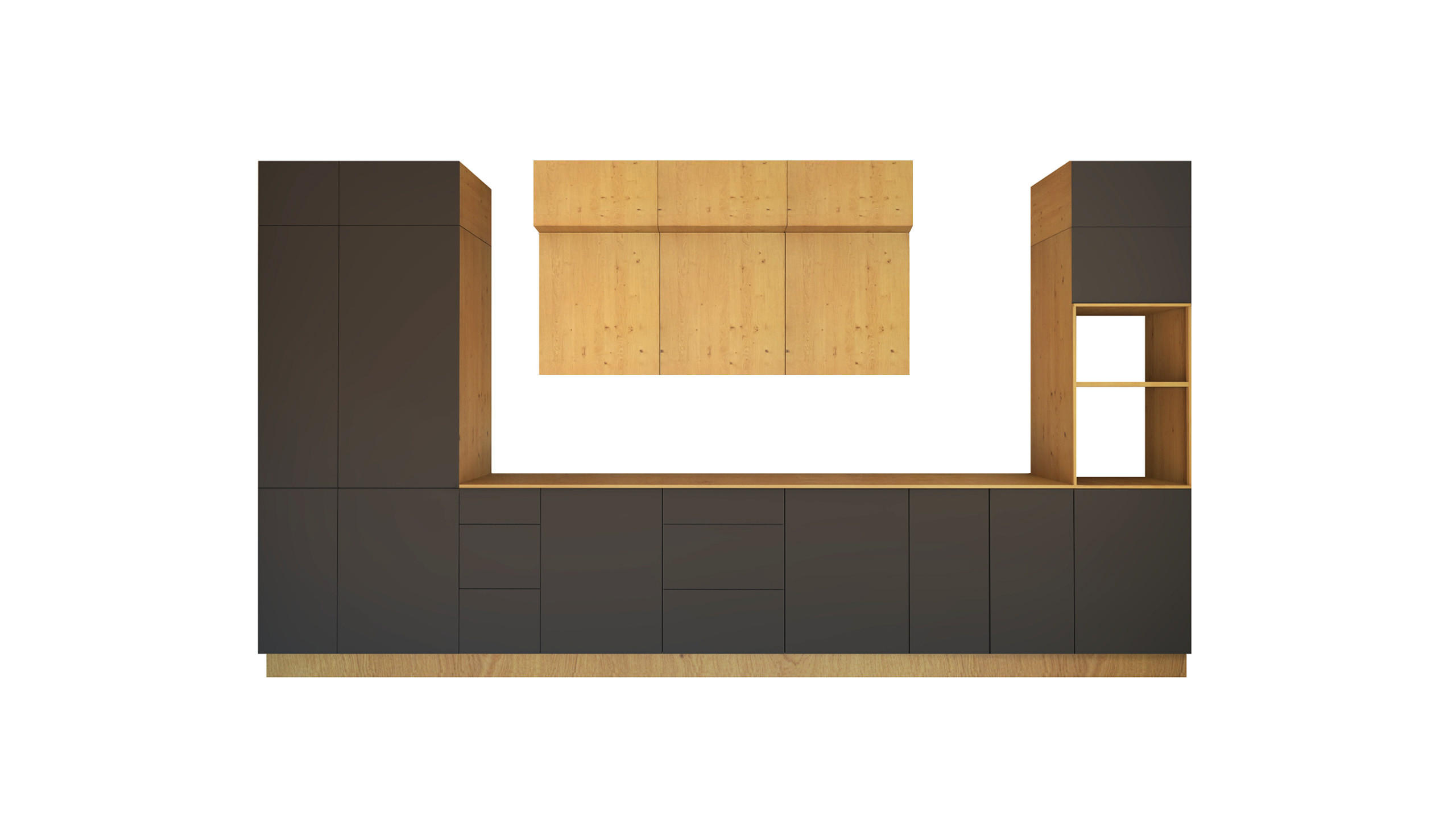 KÜCHENZEILE 460 cm - Nexa KÜ-LN-003 - in Woodline & Grau / Matt - Schwarz/Eiche Artisan, Holz/Metall (460/212/58cm) - ROYAL24_MARKT