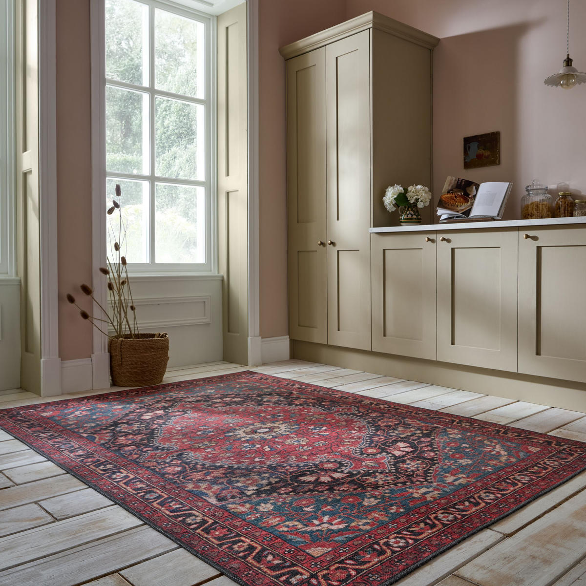 TEPPICH waschbar Medallion Muster, Orientalisch, Wohnzimmer schmutzabweisend Rot Rechteckig 190x290 - Rot, Textil (190/290cm) - KADIMA DESIGN