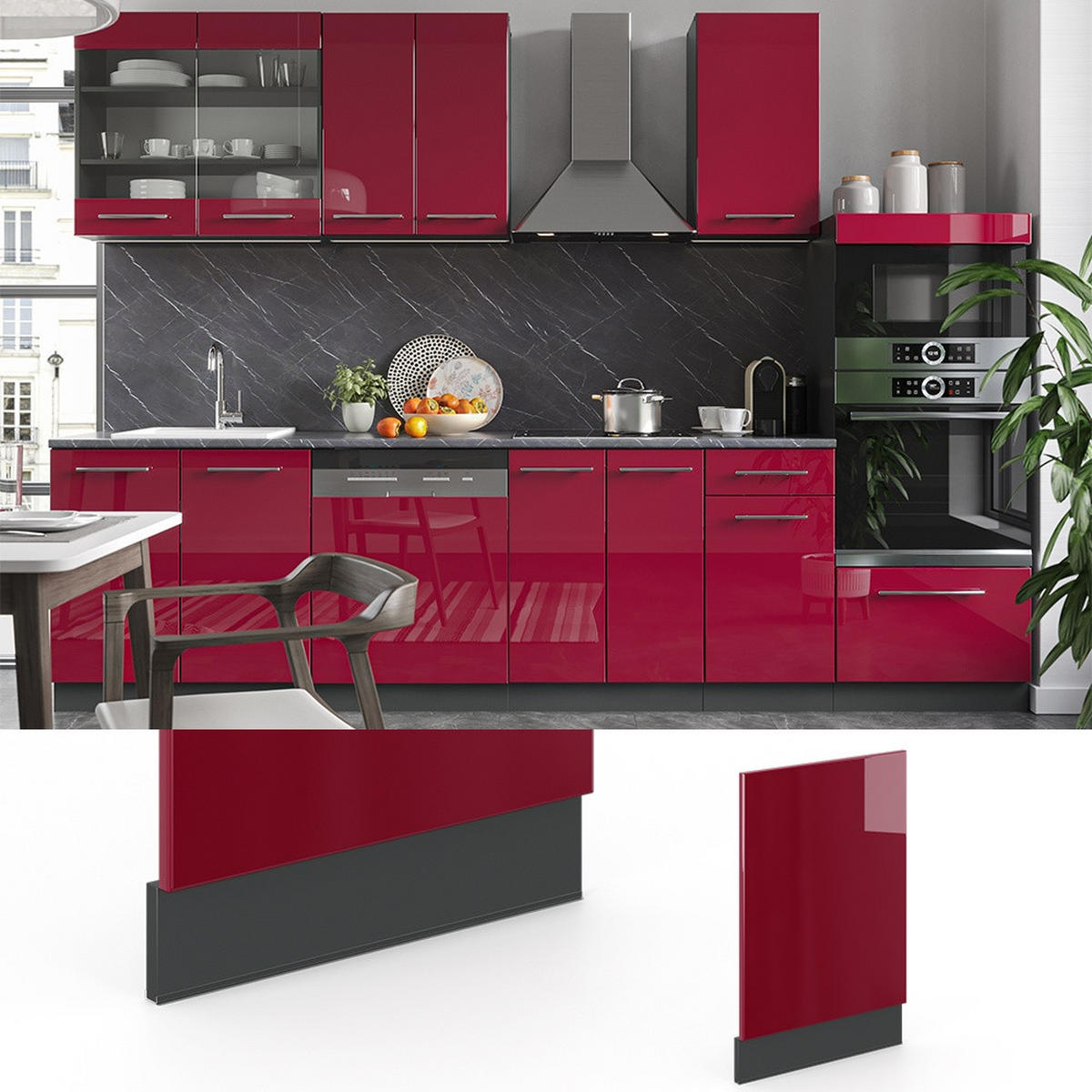 PREDNÝ PANEL Fame-Line Bordeaux vysoký lesk 45 cm bez pracovnej dosky - bordová/antracitová, kompozitné drevo (45/67.4/1.6cm) - Vicco